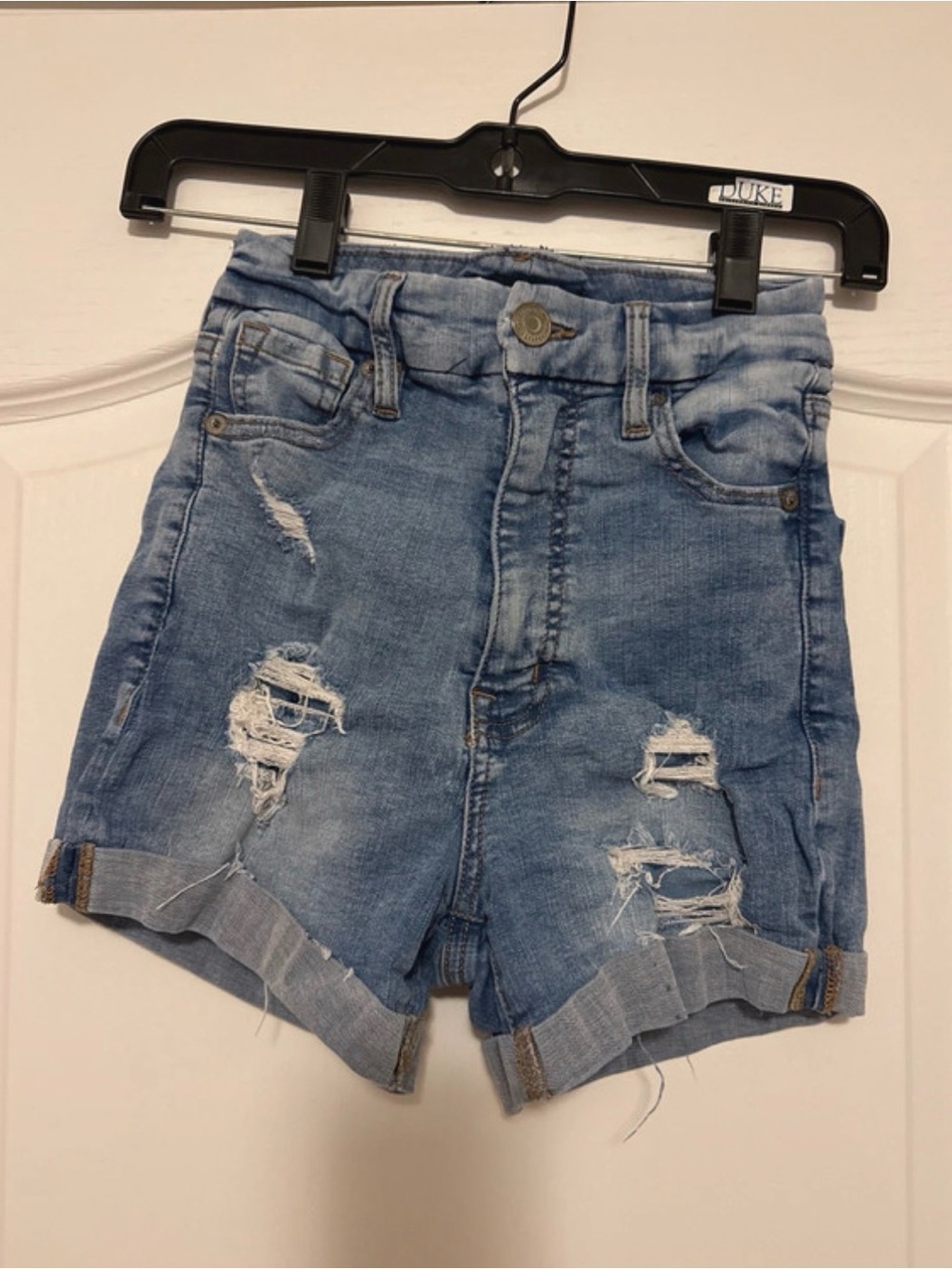 Abercrombie & Fitch Light Blue Distressed High-Rise Jean Shorts